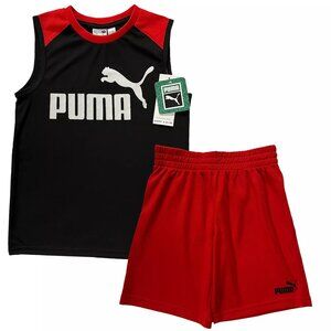 Puma Little Boy's Shorts & T Shirt Set Size 5-6 Black/Red Breathable Quick Dry